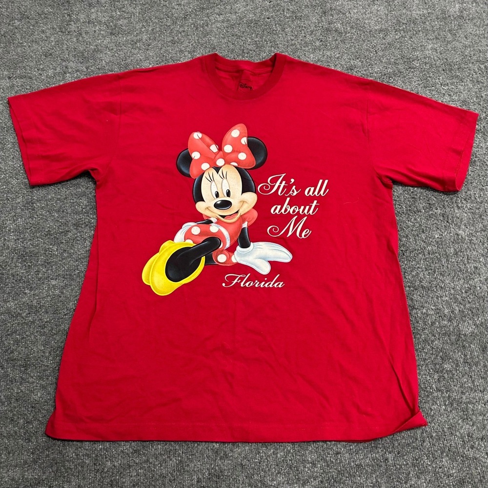 Disney T-Shirt Womens XL Red Minnie Mouse Florida Graphic Cotton Short Sleeve